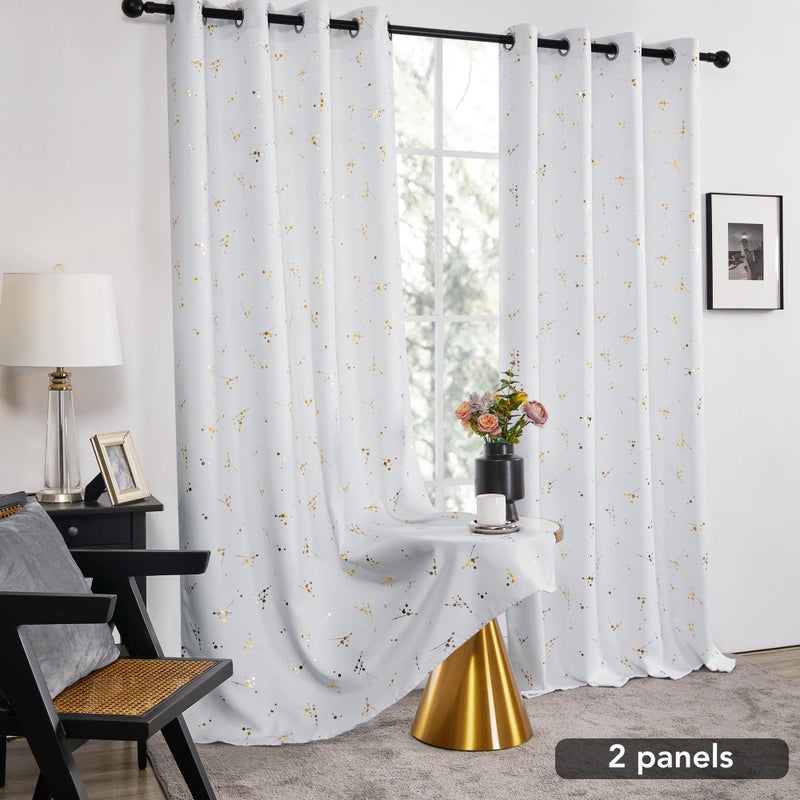 Deconovo Blackout Curtains 2 Panels, 52x84 Inch, Thermal Insulated Room-Darkening Grommet Drapes for Bedroom & Living Room, Gold Constellation Pattern, Polyester, Machine-Washable, Greyish White - Image 3